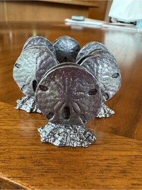 8 vintage pewter 1” sand dollar name card holders by metzke